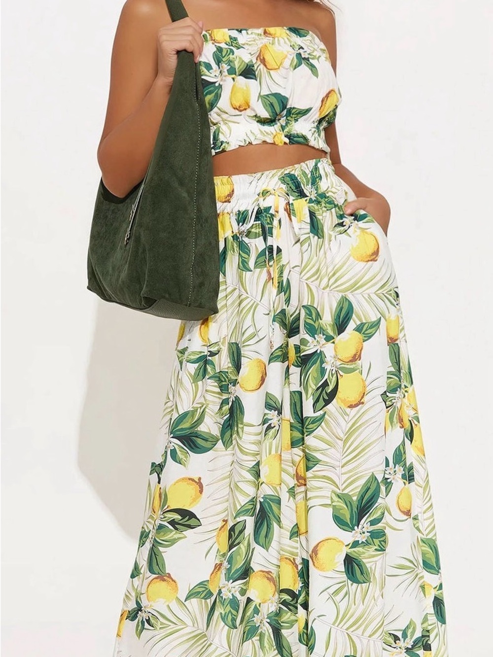 Women's Lemon Print White . 2 pièces set pants - Floral Tropical Summer